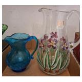 Two Decorative Glass Pitchers