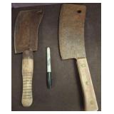 Two Vintage Cleavers with Wooden Handles