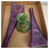 Green and Purple Glass Bottles and Decanter