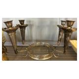 Two-Light Metal Candelabra with Circular Base