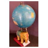 12in Painted Globe on Elephant Base