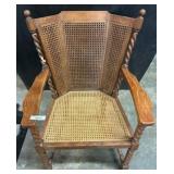Oak Armchair with Woven Cane Backrest and Seat