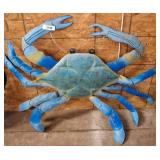Large Painted Metal Blue Crab Wall Sculpture, 38in