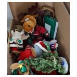 Box Lot of Holiday Decorations and Plush Items