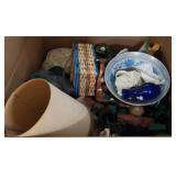 Box Lot of Assorted Decorative Items and Lamp