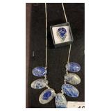 Lapis Lazuli Necklace and Teardrop Brooch