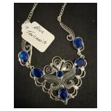 Silver-Tone Necklace with Blue Gemstone Accents