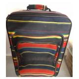 Fabric Suitcase with Painted Ceramic Bus Figurine
