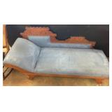 65-Inch Wooden Chaise Lounge with Blue Upholstery