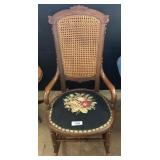 Wood Rocking Chair With Cane Back and Needlepoint