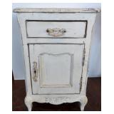 Distressed White Wood Cabinet With Drawer