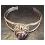 Sterling Silver Cuff Bracelet with Purple Stone
