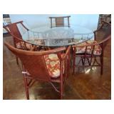 Glass-Topped Rattan Dining Table with 6 Chairs