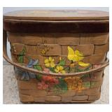 Wooden Basket with Hand-Painted Floral Design