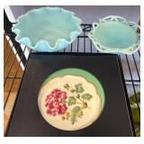 James K. Polk Wild Rose Plate and Two Glass Bowls