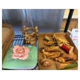 Ceramic Box, Nativity Figures, and Candle Holder