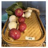 Wicker Tray with Faux Garlic and Onion Decor