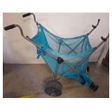 Folding Beach Cart With Blue Mesh and Wheels