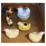 Ceramic Hen and Rooster Figurines