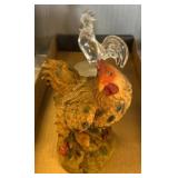 Resin and Glass Rooster Figurines