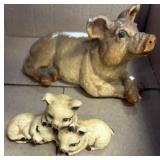 Pig Figurines in Painted Ceramic