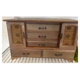Wood Jewelry Box With Brass-Tone Mesh Doors