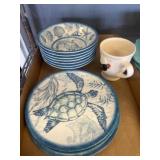 Sea-Themed Plates and Bowls with Illustrated Mug