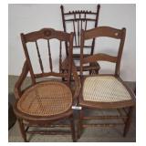 Three Wooden Chairs with Cane Seats