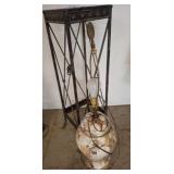 Glass Shell-Filled Table Lamp and Metal Stand