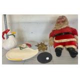 Christmas Decor Items, Including Santa Doll