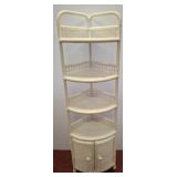 White Wicker Corner Shelf Unit with Cabinet