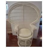 White Wicker Peacock Chair with Cushion, 41x57