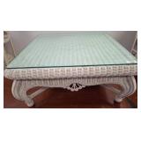 White Wicker Coffee Table with Glass Top