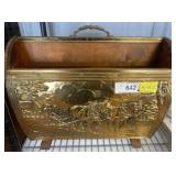 Brass Wood-Lined Magazine Holder With Horse Scene