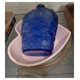 Glassware Lot with Heart Dish and Blue Vase