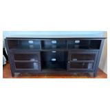 Dark Wood Entertainment Console With Shelving