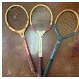 Three Vintage Wooden Tennis Racquets