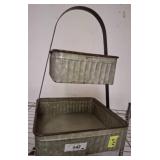 Two-Tier Galvanized Metal Tray with Handle