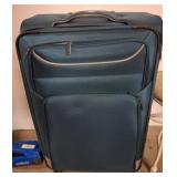 Blue Rolling Suitcase With Zippered Compartments