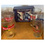 Beer Glassware, Pabst and Budweiser, Assorted