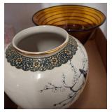 Decorative Vase and Amber Glass Bowl