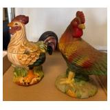 Two Decorative Rooster Figures with Painted Detail