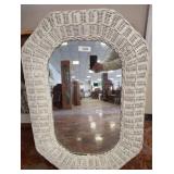 White Wicker-Framed Octagonal Wall Mirror