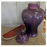 Purple Ceramic Lidded Vase with Rope Accent