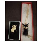 Enamel Fox Brooch and Necklace Set