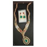 Gold-Tone Necklace and Earring Set with Stones