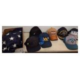 Boxed U.S. Flag and Assorted Baseball Caps