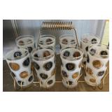 8 Coin-Design Glasses with Metal Carrier