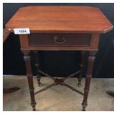 Mahogany Side Table with Drawer on Casters