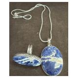 Sterling Silver Necklace and Ring with Blue Stone